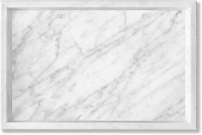 Yew & Tulip Natural Carrara White Marble Vanity Tray, Natural White Marble Serving Tray for Bathroom, Kitchen, Vanity, Home Decor, Wedding etc. (12" x 8" x 1.2")
