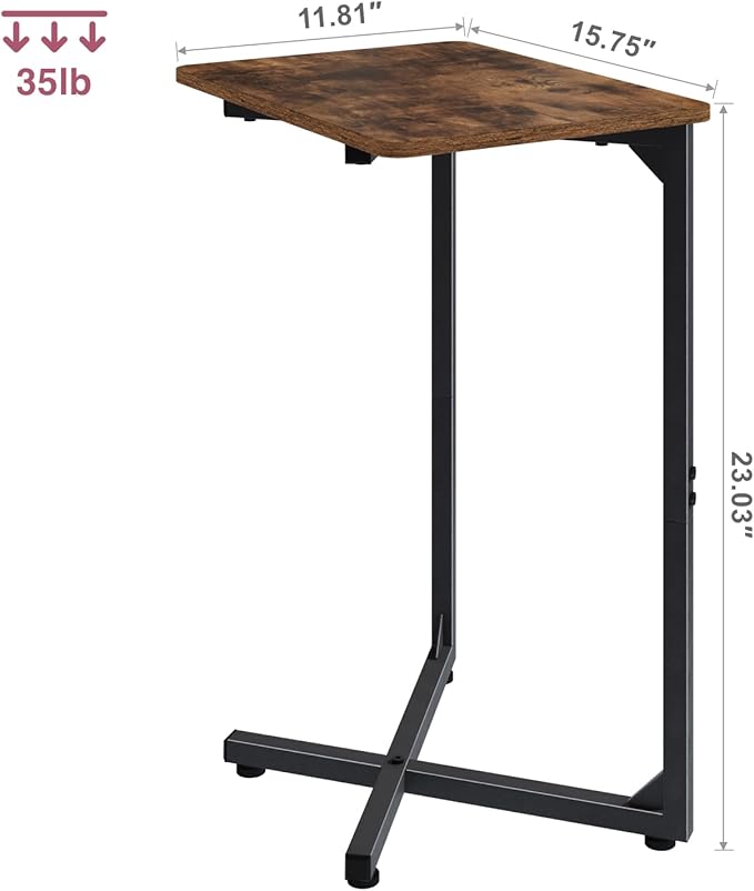 NEFROM C-Shaped End Table, Small Side Table for Couch, Sofa TV Tray Table for Living Room, Bedroom, Bedside ET-X-BRW1