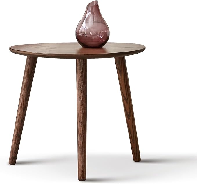 Walnut Side Table,Oval End Table - FAS-Grade North American Oak,17.5''D x 25.6''W x 19.7''H Modern Solid Wood Side Table with Triangle Legs,Compact for Small Spaces,Easy Assembly