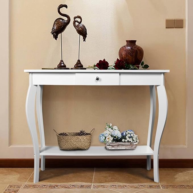 ChooChoo Narrow Console Table with Drawer, Chic Accent Sofa Table, Entryway Table, 39.3 Inch, White