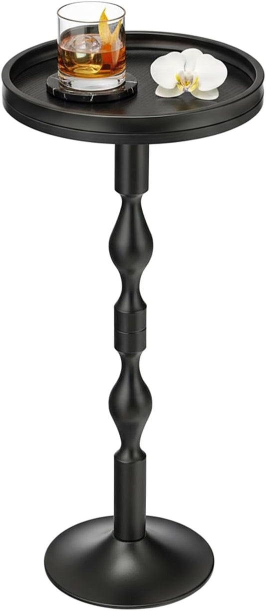 Small Round Drink Table,Pedestal Tables,Small Round Side Table for Narrow Spaces,End Table for Living Room, Bedroom, Bathroom,Balcony (Black)