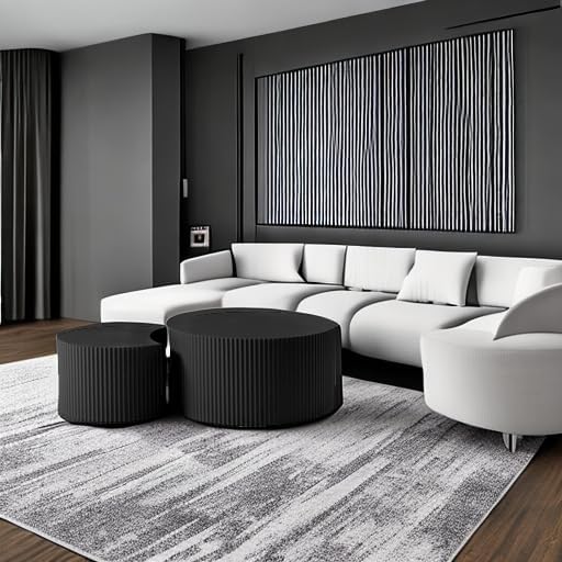 WILLIAMSPACE Nesting Coffee Table Set of 2, Round & Crescent Moon Wooden Coffee Tables, Modern Luxury Accent End Tea Table for Living Room Apartment (Black-Round)