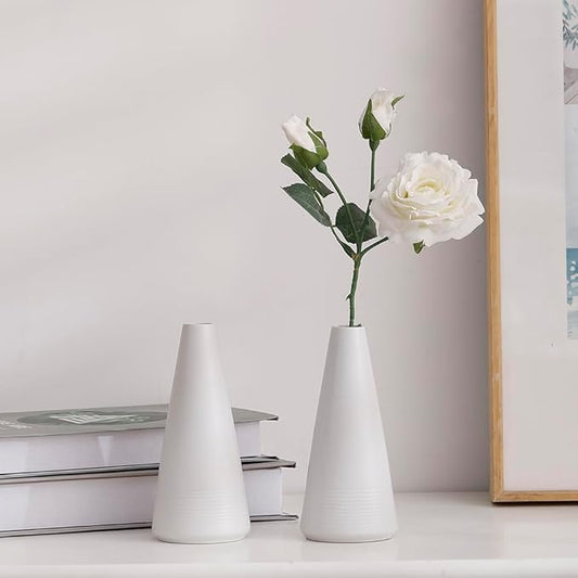 2-Piece White Matte Ceramic vase Set, Farmhouse Decoration, Decorative vase, Suitable for Kitchen, Bedroom, Office, Living Room, Bathroom, and Shelf Center Dining Table Decoration