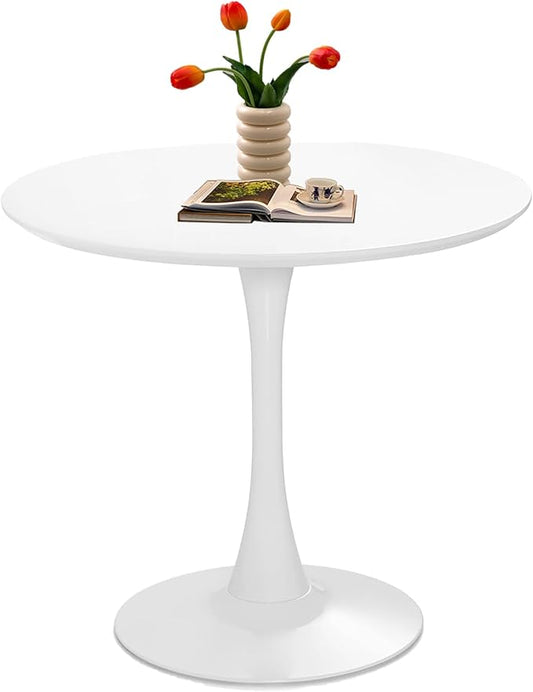 White Round Dining Table 31.5" Tulip Dining Room Tables Kitchen Dinner Circle Table 2-4 People with MDF Table Top Mid-Century Small Social Coffee Tables for Break Dining Room, Cafe, Lobby
