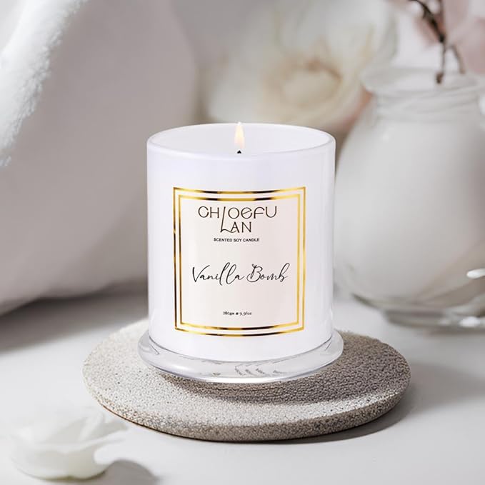 Chloefu LAN Vanilla Bomb Candle, Vanilla Scented Candles Gifts for Mothers Day, Gifts for Women & Men, Luxury Jar Candles, 70 Hours Long Burning, Natural Soy Candles for Home Scented, 10oz