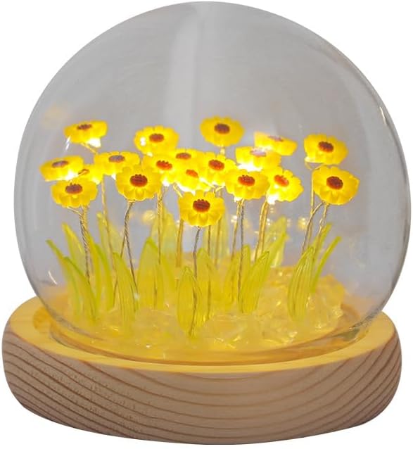 ONXE Tulip Night Light LED Decorations Lamp,Birthday Mothers Day Gifts for Girlfriend Mom Women Her Wife Sister Girls,Artificial Tulips Bedroom Flower Table Lamp in Glass Dome (Battery Powered)