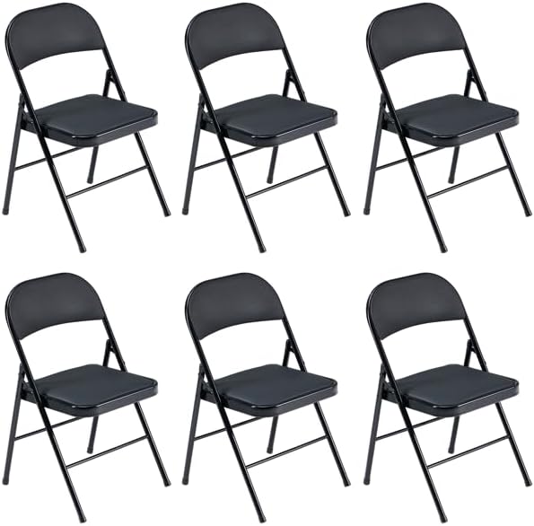 6 Pack Black Folding Chairs with Padded Seat & Back, Metal Frame Foldable Chairs, Portable & Stackable for Indoor Outdoor, Office, Party, Wedding, Conference, Black