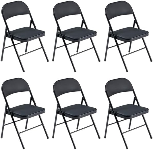 6 Pack Black Folding Chairs with Padded Seat & Back, Metal Frame Foldable Chairs, Portable & Stackable for Indoor Outdoor, Office, Party, Wedding, Conference, Black