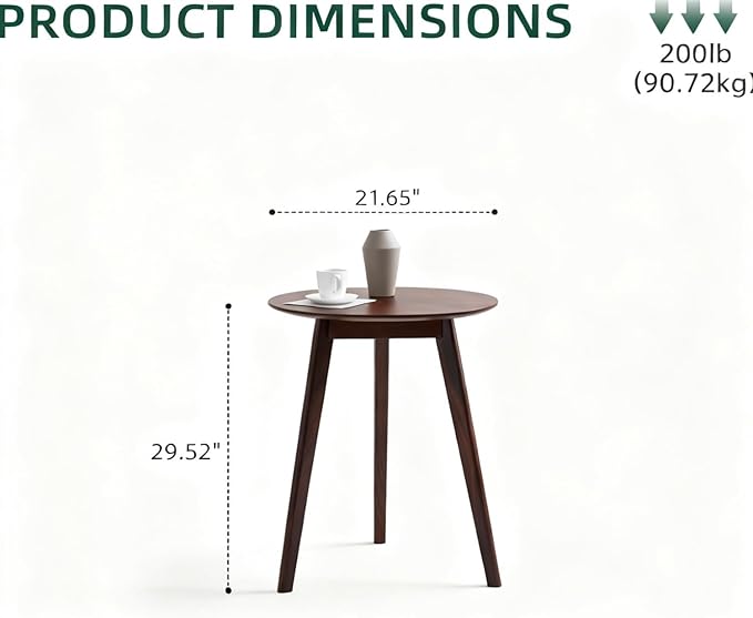 100% Solid Oak Small Tall Side Table, Mid Century Modern Coffee Table for Small Spaces, Living Room End Table with Stable Frame for Bedroom Couch, (Walnut, 21.65" D x 21.65" W x 29.53" H)