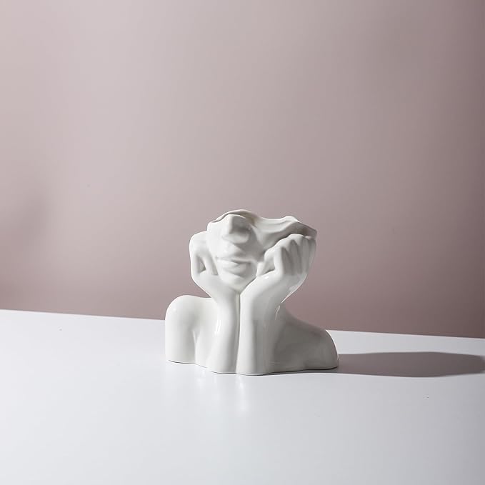 Face Vase,Ceramic Body Vase Female Form Ideal Shelf Decor,Modern Flower Vase for Table Decor,Farmhouse Small vase Bookshelf Decor 7.09'' L X 5.91'' H