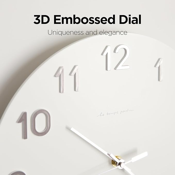 mooas 3D Numbers Modern Wall Clock, 12" Silent Non-Ticking Sweep Movement Decorative Battery Operated Analog Wall Clock for Home Décor Living Room Kitchen Bedroom Office School Hotel (Silver)