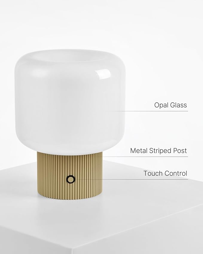 Halo Mushroom Lamp, 5W Cute Cordless Rechargeable Table Lamp with Glass Shade, 3 Color Temps LED Dimmable Ambient Lighting, Small Retro Touch Bedside Light for Bedroom Decor, Mustard Yellow