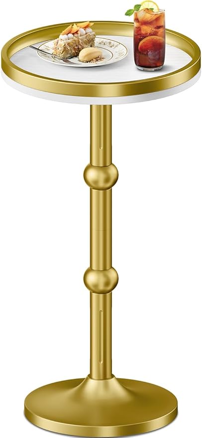 Small Round Side Table, Coffee Drink Table for Small Spaces, Modern Night Stand with Metal Leg, Weighted Iron Base Pedestal Round End Tables for Living Room, Bedroom, Narrow Corners,Sofa Couch