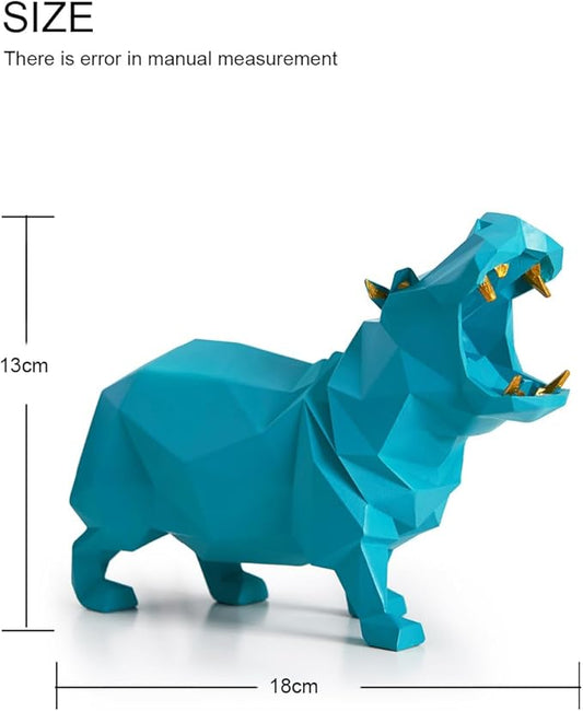 HAUCOZE Hippo Gifts Statue Animal Scupture Figurine Modern Arts Decor Polyresin Blue 7.1 inch