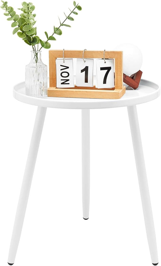 End/Side Tables - Small Round Accent Table, Metal White Narrow Night Stands with 3 Legs, Ideal for Any Room-Side Tables Living Room, Bedroom, Plant Stand Balcony, Indoor & Outdoor