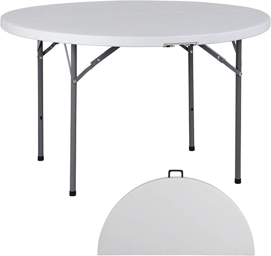 ZenStyle Folding Table, Indoor Outdoor Portable Plastic Dining Card Table Utility Table for Camping Dining Event Party, White (Round, 48"x48")