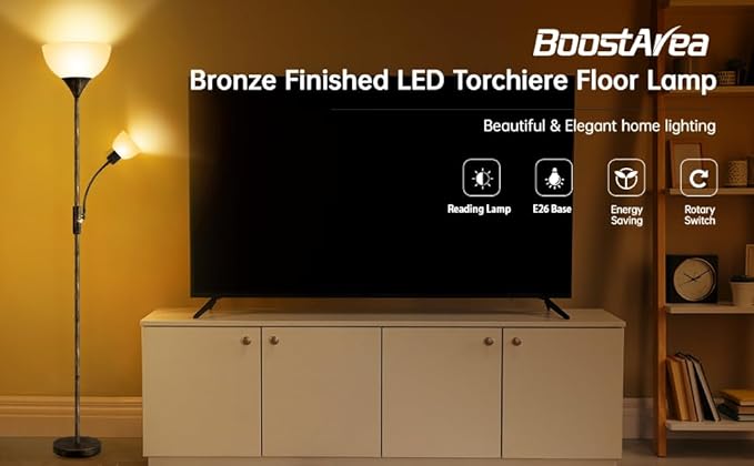BoostArea Floor Lamps for Living Room, Standing Lamp, 71" Torchiere Floor Lamp with Reading Lamp, 3 Way Switch, Corner Floor Lamps for Living Room/Bedroom, Rustic Bronze Floor Lamp(E26 Base, No Bulb)
