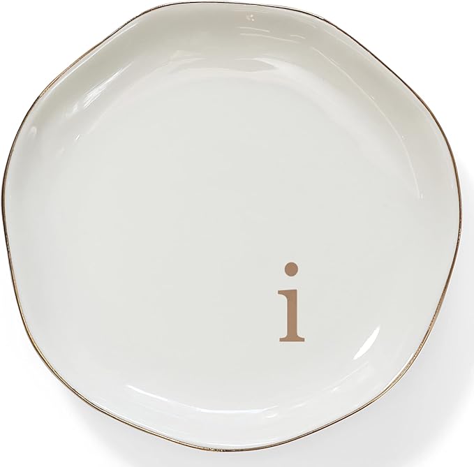 HOME SMILE Initials Ring Dish Jewery Tray with Personalized I-Monogrammed Engagement Wedding Gifts for Friends,Sister,Birthday Christmas Gifts for Women,Ceramic White