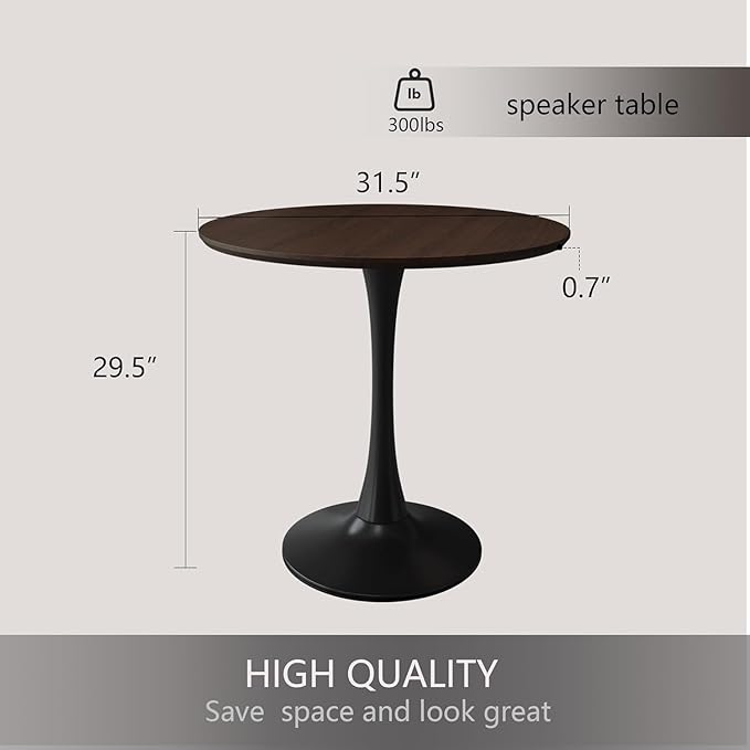 Round Dining Table, Modern Tulip Table, 31.5‘’Mid-Century Round Leisure Table with Metal Base for 2-4 Person, Suitable for Living Room, Kitchen, Cafe and Home Office (Walnut Color)