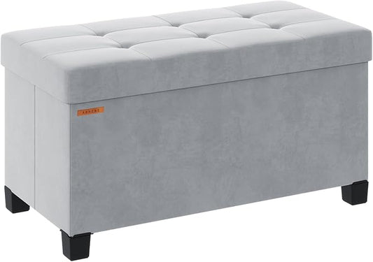 Foldable Storage Ottoman Bench, Velvet Footrest and Seat Cube with Feet, Storage Chest, for Living Room, Bedroom and Office, 15 x 30 x 15.7 Inches, Dove Gray,ASND23G