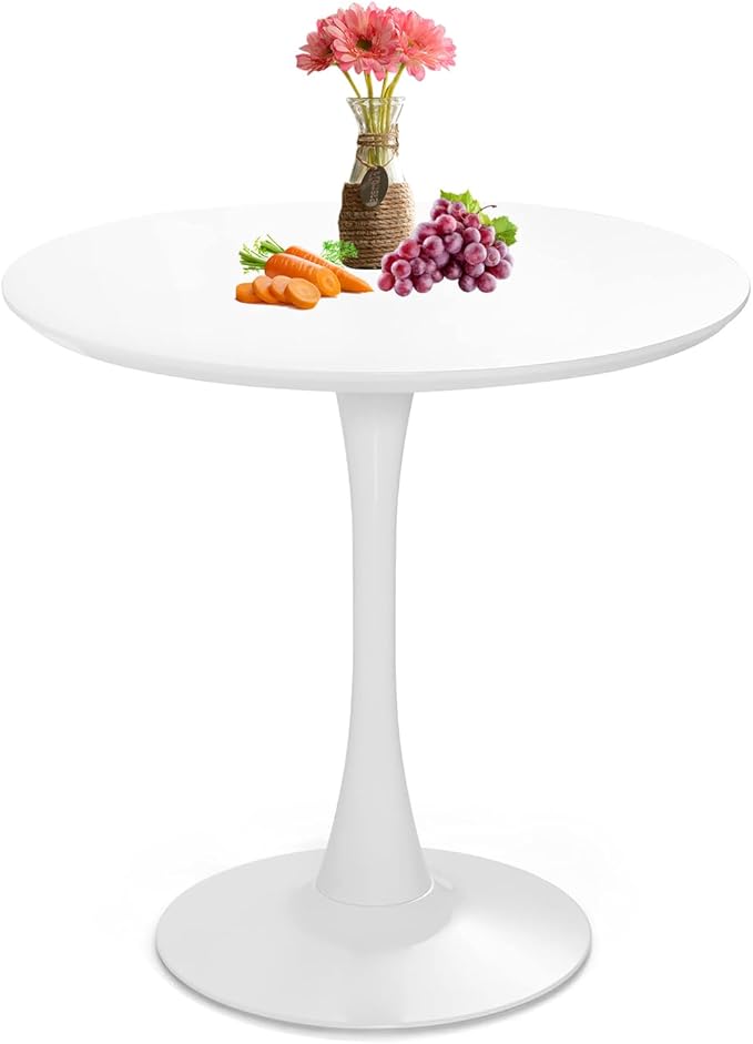 White Round Dining Table, Small Circle Dining Table for 2 Person, Modern 27.5" Tulip Table Kitchen Dinner Small Social Coffee Tables for Dining Room, Living Room, Restaurant, Cafe, Break Room or Lobby