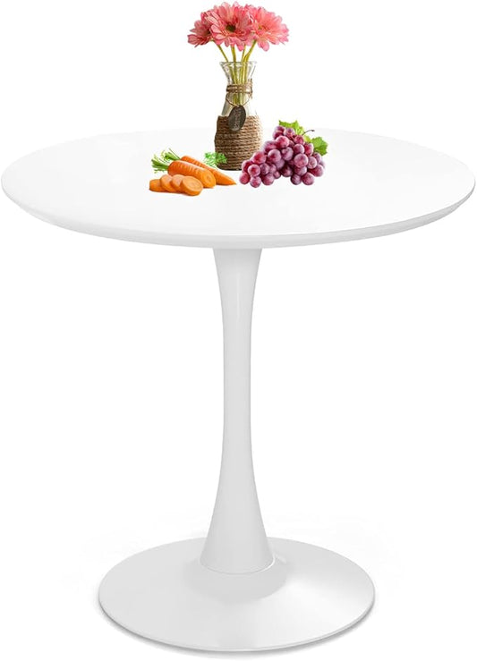 White Round Dining Table, Small Circle Dining Table for 2 Person, Modern 27.5" Tulip Table Kitchen Dinner Small Social Coffee Tables for Dining Room, Living Room, Restaurant, Cafe, Break Room or Lobby
