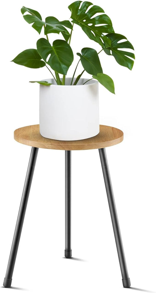 Indoor Plant Stand, Mid Century Wood Plant Stand Plant Table for Flower Pots, Tall Metal Plant Holder, Modern Home Decor Small Round Side End Table (11.8"x16")