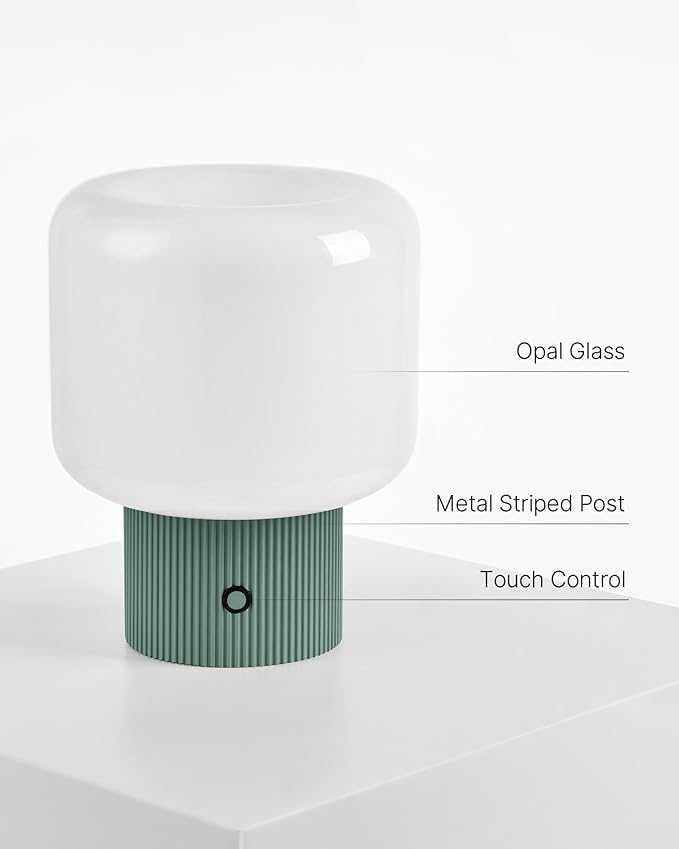 Halo Mushroom Lamp, 5W Cute Cordless Rechargeable Table Lamp with Glass Shade, 3 Color Temps LED Dimmable Ambient Lighting, Small Retro Touch Bedside Light for Bedroom Decor, Vintage Green