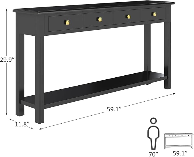 59.1 Inch Extra Long Console Table Black - Modern Entryway Table with Drawers & Storage, Narrow Sofa Table for Living Room