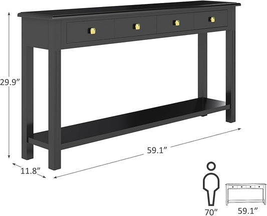 59.1 Inch Extra Long Console Table Black - Modern Entryway Table with Drawers & Storage, Narrow Sofa Table for Living Room
