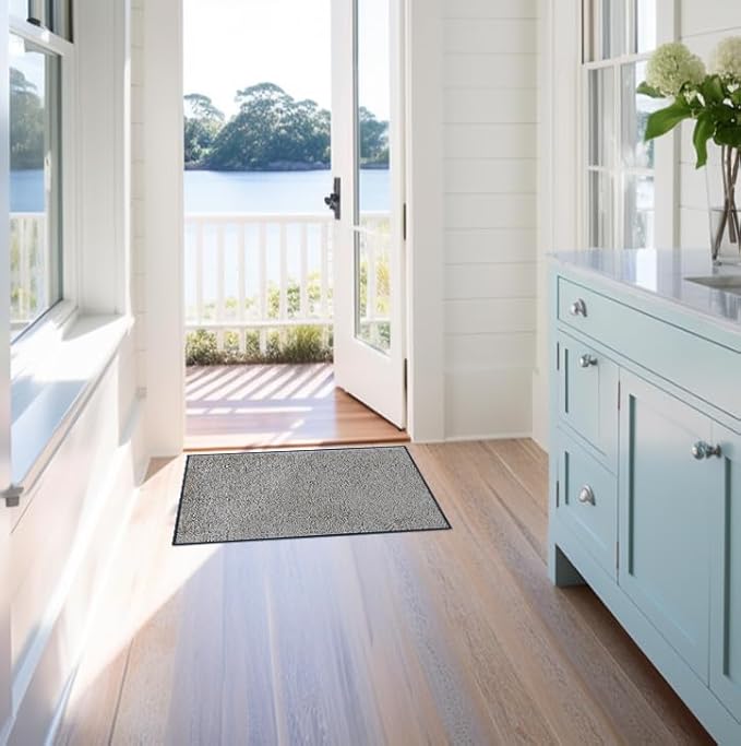 Wash and Dry Monotone Rug, Cool Gray Non-Slip Washable Doormat 24x35 in (Medium)