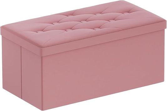 BRIAN & DANY Folding Storage Ottoman Bench, Ottoman with Storage, Foot Rest, Benches Seat for Bedroom, Living Room, Entryway, Long Shoes Bench, 15.7" x 31.5" x 15.7" Hot Pink