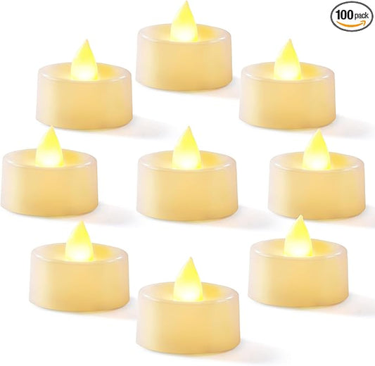 Homemory 100 Pcs Battery Tea Lights Bulk, Flameless Flickering Warm White Electric Tea Candles, Long Lasting Battery Life, Ideal for Votive, Party, Dining Room