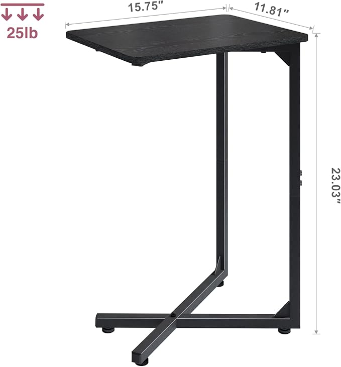 C-Shaped End Table, Small Side Table for Couch, Sofa TV Tray Table for Living Room, Bedroom, Bedside ET-X-BK1