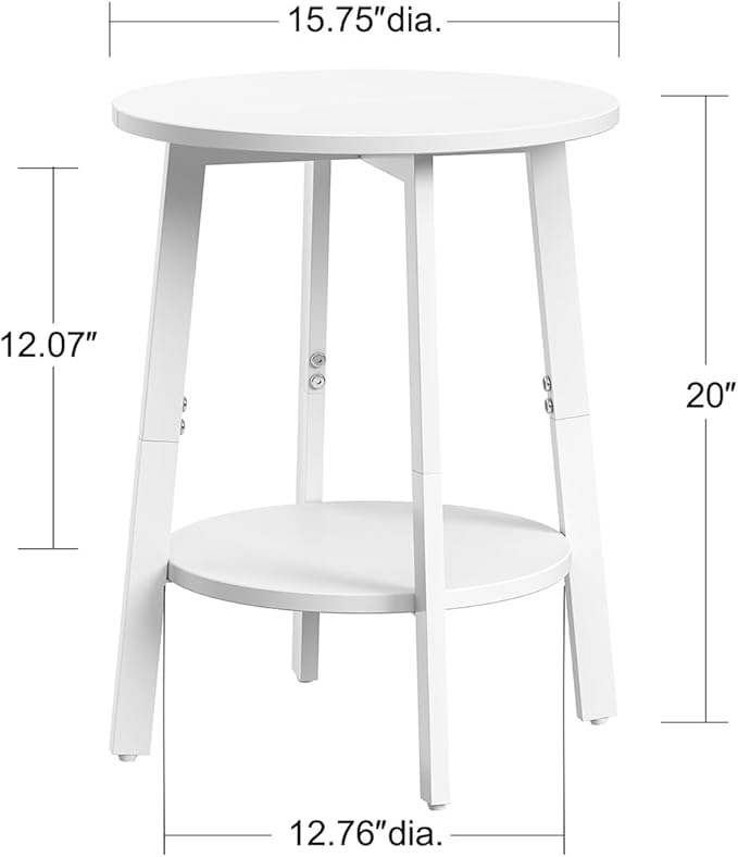 Side Table, Small Round End Table with Storage Shelf for Small Space, 2-Tier Bedside Table Sofa Couch Table, Round Accent Table Nighstands for Living Room, Bedroom,White