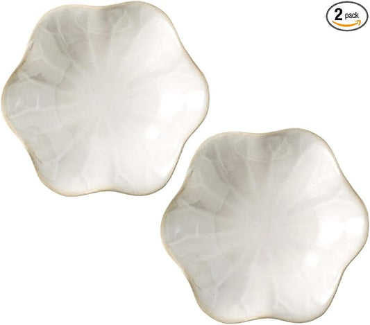 2Pcs Ceramic Jewelry Dish, Lotus Leaf Shape Ring Holder Necklace Dish, Small Key Ring Dish, Suitable for Mother Friend Sister, Gifts for Women, Home Decor Trinket Tray (White)
