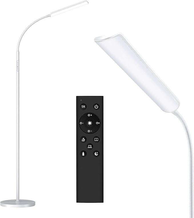 Dimunt Floor Lamp, Bright 15W Floor Lamps for Living Room with 1H Timer, Dimmable LED Floor Lamp 3000K-6000K & Tall Standing Lamp with Remote & Touch Control Reading Floor Lamps for Bedroom-White