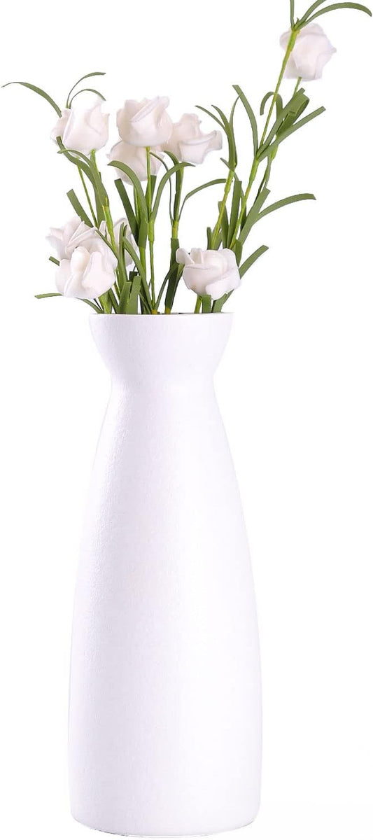 WHJY 8 inch Nordic White Minimalist Matte Handmade Ceramic Vases, Japanese Zen Stoneware Flowerware, Floral Decorations, for Living Room, Study, Bedroom, Balcony, Bar - Tall White