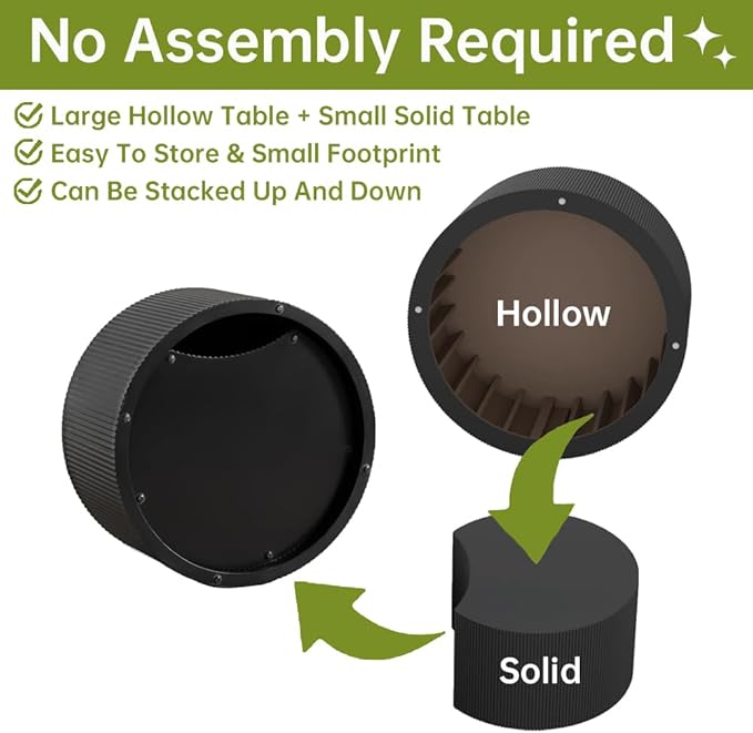 Round Nesting Coffee Table Set of 2 Small Round Coffee Tables for Living Room Modern Fluted Coffee Table Circular End Table Side Table for Small Spaces No Assembly (Black B, 27 in)