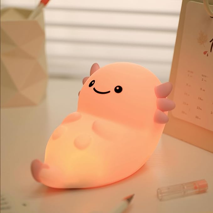 Cute Pink Axolotl Night Light, LED Squishy Night Lamp, Dimmable Timer Nursery Nightlight for Kids, Rechargeable Touch Lamp, Dorm Decor, Kids Funny Gifts (Pink Axolotl)