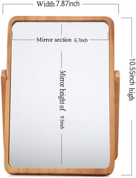 ZOROSY Desk Makeup Mirrors with Wood - Rectangle Wall-Mounted Mirrors Table Mirrors for Living Room Bedroom Birthday Gifts (10.5" L x 7.8" W)