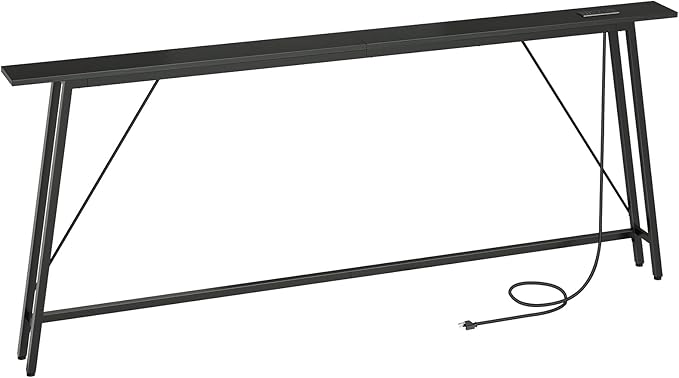 78.7" Couch Table Behind Sofa, Narrow Console Table with Outlet, Skinny Sofa Tables Narrow Long, Long Entryway Tables for Hallway, Entryway, Living Room, Black CT205UBB