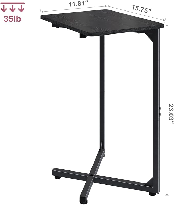 NEFROM C-Shaped End Table, Small Side Table for Couch, Sofa TV Tray Table for Living Room, Bedroom, Bedside ET-X-BKW1