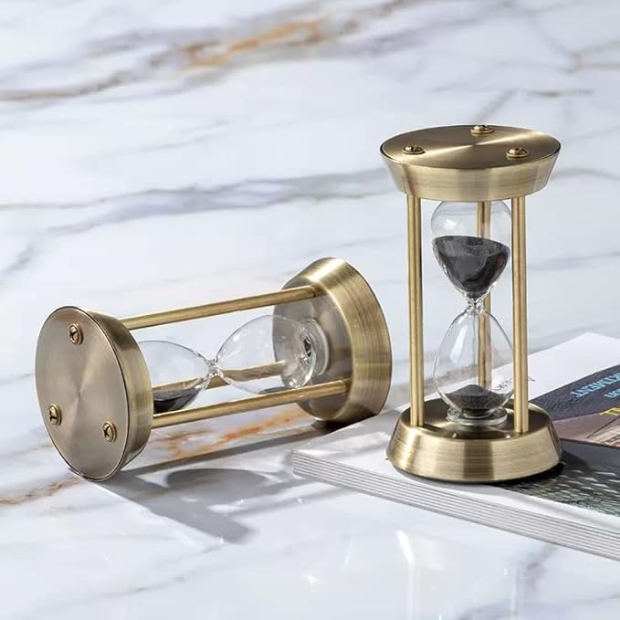 Hourglass Timer, 15 Minutes Hourglass Timer, Embossed White Sand Metal Glass Hourglass Timer, Used for Vintage Home Decoration, Office Decoration, Kitchen Wedding Gifts (F)