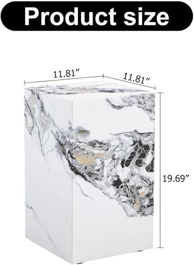 End Table, Side Table Living Room Table, Faux Marble Sofa Couch White Bedside Nightstand for Small Space