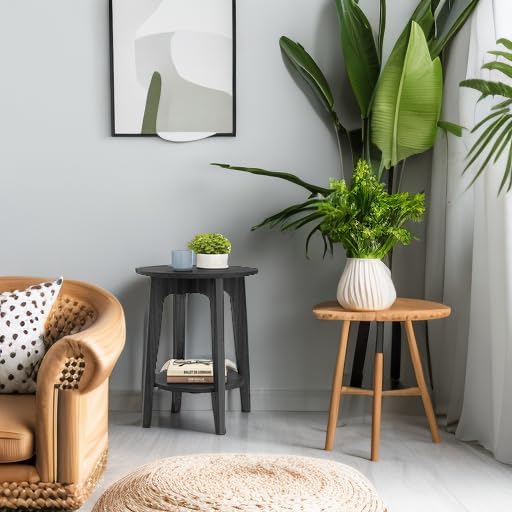 VASAGLE MAEZO Collection - Side Table, 2-Tier Small Round End Table, Nightstand with Tapered Legs, Curved Transitions, for Small Spaces, Living Room, Bedroom, Charcoal Gray ULET283T22