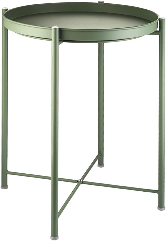 EKNITEY Small Side End Table - Metal Side Table Waterproof Small Sofa Coffee Side Tables Bedroom Indoor Outdoor with Removable Tray for Living Room Bedroom Balcony and Office