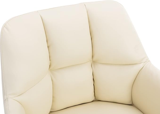 EALSON Comfy Leather Desk Chair Modern Computer Task Chair no Wheels Swivel Accent Chair with Mid Back Arm Chair for Living Room/Bedroom/Home Office, PU Beige