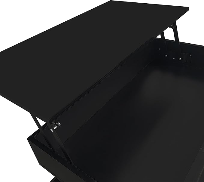29.5" Lift Top Coffee Table with 2 Drawers and LED Lights, Modern Square High-Gloss Center Table Cocktail Tea Table with Glass Top and Hidden Space for Living Room Apartment Black