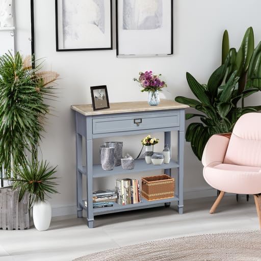 kinbor Skinny Console Table - Narrow Sofa Tables with Drawer and Storage Shelves for Front Door Entryway Hallway Living Room, Grey